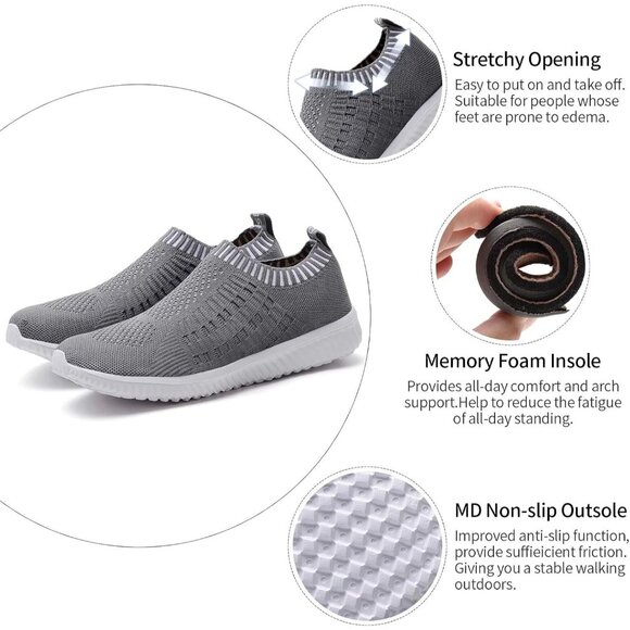 Women's Deep-Grey Athletic Walking Casual Mesh-Comfortable Workout Sneakers - Picture 7 of 7